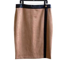 Ivanka Trump Faux Suede Camel Pencil Skirt With Faux Leather Trim Size 14